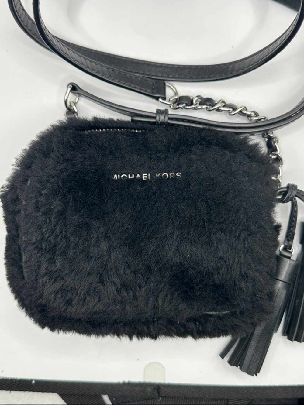 Michael Kors Black Faux Fur Crossbody with Tassels